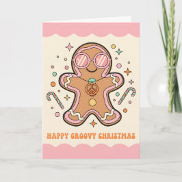 Retro Groovy Gingerbread Man Merry Christmas シーズンカード