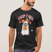 Retro Groovy Halloween Creep It Real  Ghost Readin Tシャツ (正面)