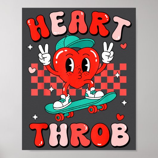 Retro Groovy Heart Throb Valentines Day Toddlers B ポスター (正面)