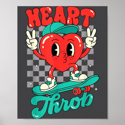 Retro Groovy Heart Throb Valentines Day Toddlers B ポスター (正面)