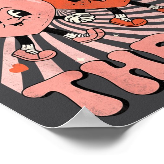 Retro Groovy Heart Throb Valentines Day Toddlers B ポスター (角)