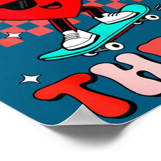 Retro Groovy Heart Throb Valentines Day Toddlers B ポスター (角)