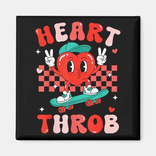 Retro Groovy Heart Throb Valentines Day Toddlers B マグネット (正面)