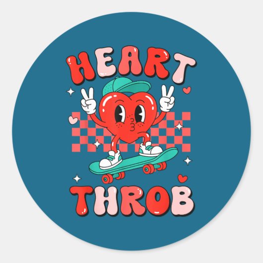 Retro Groovy Heart Throb Valentines Day Toddlers B ラウンドシール (正面)