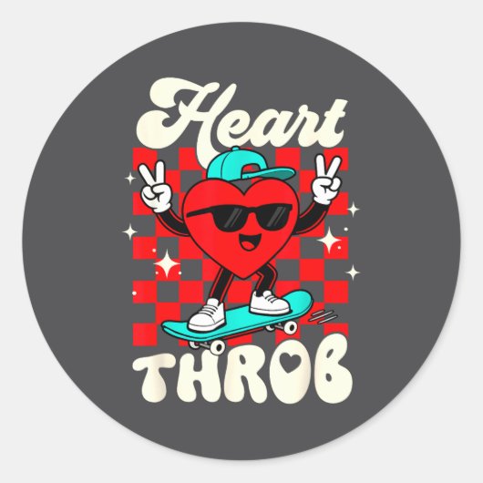 Retro Groovy Heart Throb Valentines Day Toddlers B ラウンドシール (正面)