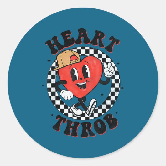 Retro Groovy Heart Throb Valentines Day Toddlers B ラウンドシール (正面)