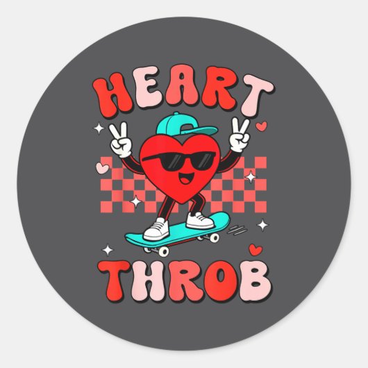 Retro Groovy Heart Throb Valentines Day Toddlers B ラウンドシール (正面)
