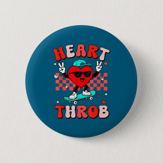 Retro Groovy Heart Throb Valentines Day Toddlers B 缶バッジ (正面)