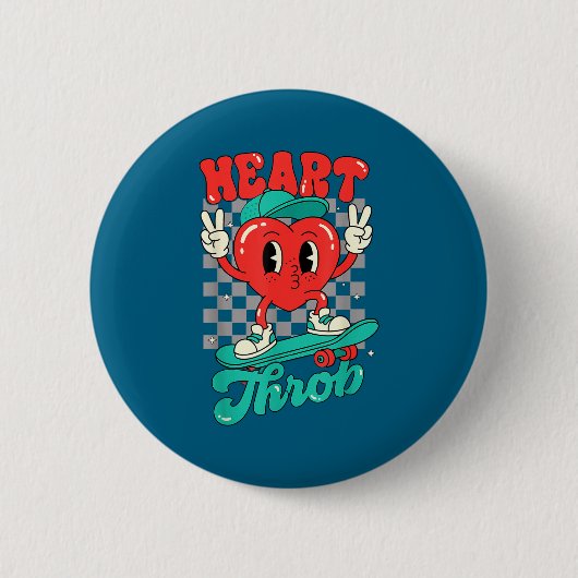 Retro Groovy Heart Throb Valentines Day Toddlers B 缶バッジ (正面)