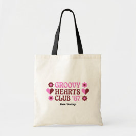  Retro Groovy Hearts Club '67 Pink Brown Valentine トートバッグ