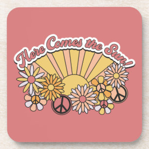 Retro Groovy Here Comes the Sun Vintage Graphic コースター