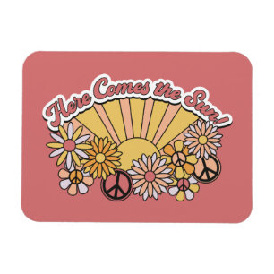 Retro Groovy   Here Comes the Sun Vintage Graphic マグネット