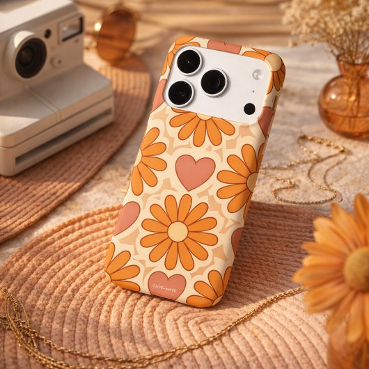 Retro Groovy Hippie Flowers & Hearts Custom Mother Case-Mate iPhoneケース
