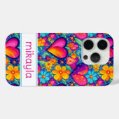 Retro Groovy Hippie Flowers Hearts Personalized Case-Mate iPhoneケース (裏面 (横))