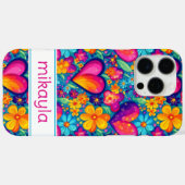 Retro Groovy Hippie Flowers Hearts Personalized Case-Mate iPhoneケース (裏面 (横))