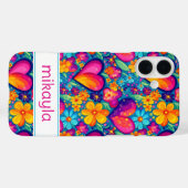 Retro Groovy Hippie Flowers Hearts Personalized Case-Mate iPhoneケース (裏面 (横))