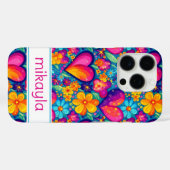 Retro Groovy Hippie Flowers Hearts Personalized Case-Mate iPhoneケース (裏面 (横))