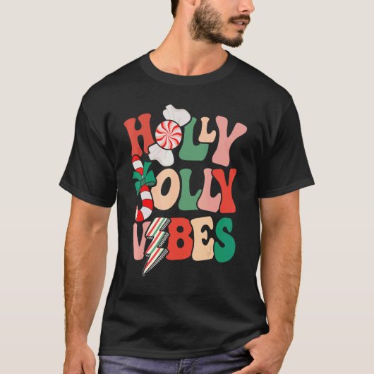 Retro Groovy Holly Xmas Jolly Vibes Christmas For  Tシャツ (正面)