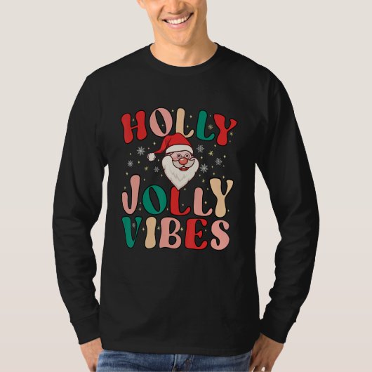 Retro Groovy Holly Xmas Jolly Vibes Christmas For Tシャツ (正面)