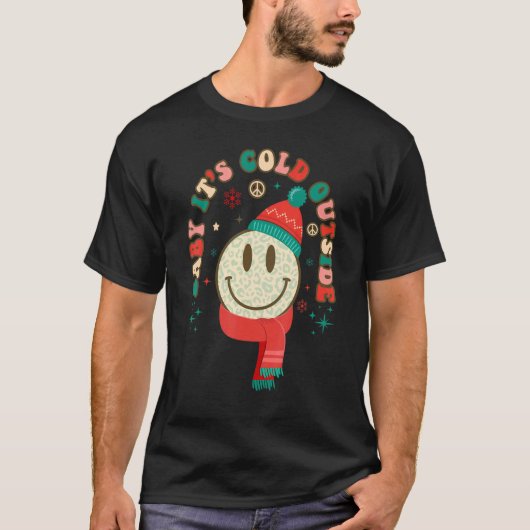 Retro Groovy Leopard Smile Face  Saying Christmas Tシャツ (正面)