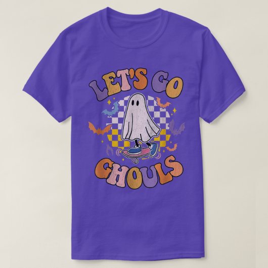 Retro Groovy Lets Go Ghouls Ghost 70s Hippie Hallo Tシャツ (デザイン正面)