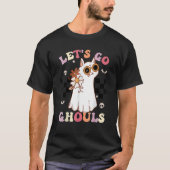Retro Groovy Let's Go Ghouls Halloween Ghost Cat C Tシャツ (正面)