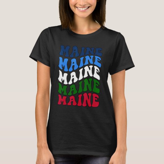 Retro Groovy Maine State Home I Love Maine Flag Tシャツ (正面)