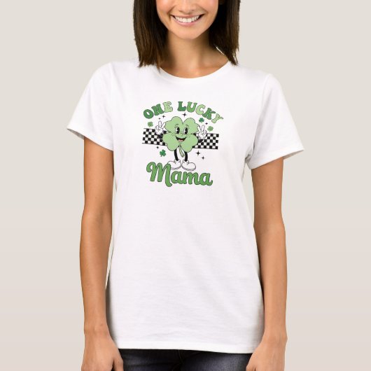 Retro Groovy Mama Clover Mascot Design Tシャツ (正面)