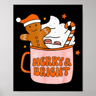 Retro Groovy Merry And Bright Gingerbread Christma ポスター