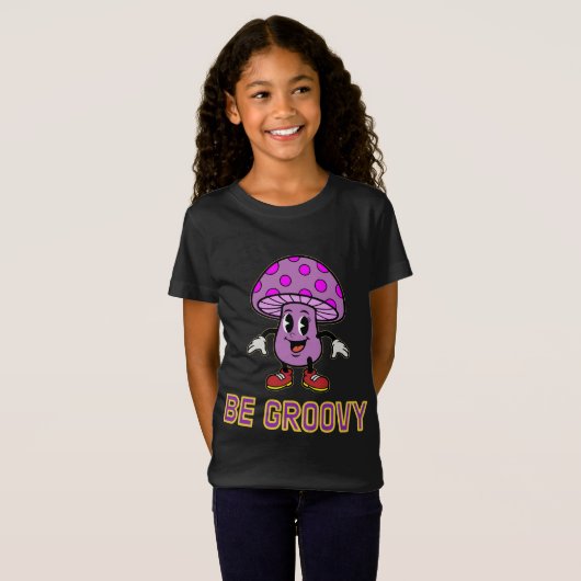 Retro Groovy Mushroom Cartoon Character Tシャツ (正面フル)