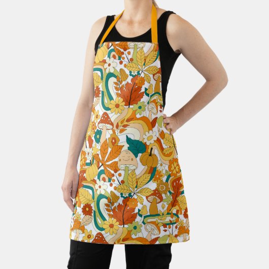 Retro Groovy Mushroom Flower Pattern エプロン (インサイチュ)