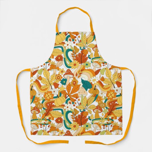 Retro Groovy Mushroom Flower Pattern エプロン (正面)