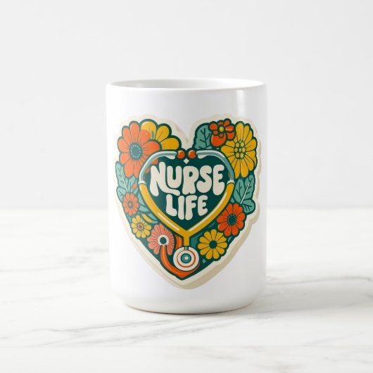 Retro Groovy Nurse Life Sticker - Floral Stethosco コーヒーマグカップ (中央)