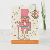 Retro Groovy Nutcracker Merry Christmas 箔シーズンカード (正面)