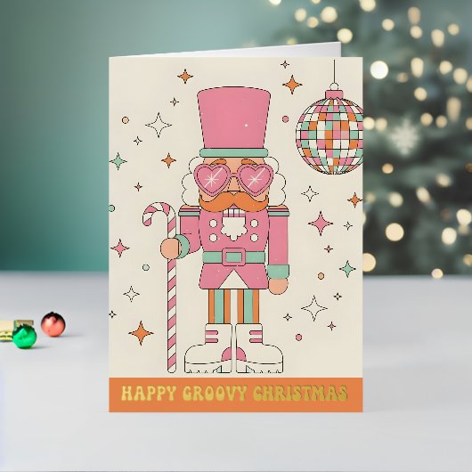 Retro Groovy Nutcracker Merry Christmas 箔シーズンカード (クリスマスインサイチュ2)
