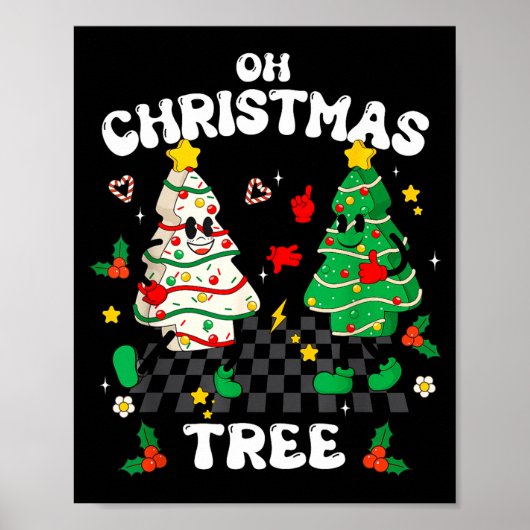 Retro Groovy Oh Christmas Tree Cake Pajamas Xmas K ポスター (正面)