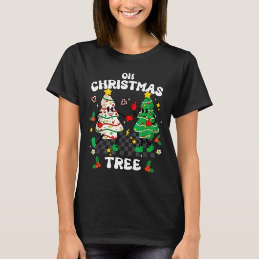 Retro Groovy Oh Christmas Tree Cake Pajamas Xmas K Tシャツ (正面)