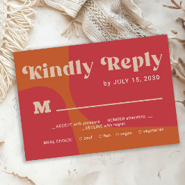 Retro groovy orange red bold typography wedding 出欠カード