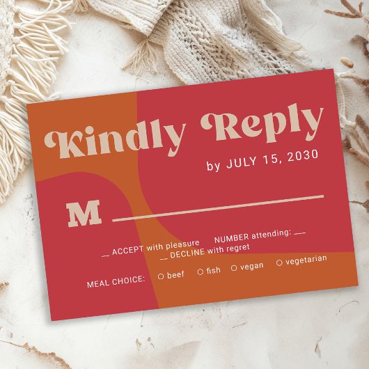 Retro groovy orange red bold typography wedding 出欠カード