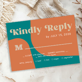 Retro groovy orange teal bold typography wedding 出欠カード