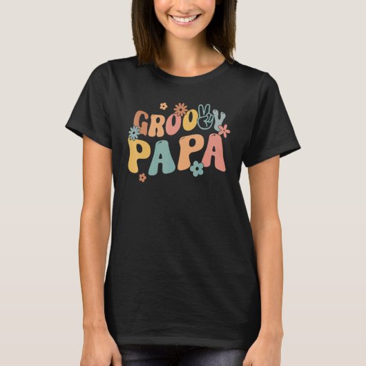 Retro Groovy Papa Flower Power Hippie Family Groov Tシャツ (正面)