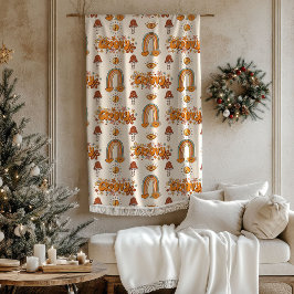 Retro Groovy Pastel Rainbows and Mushrooms Blanket フリースブランケット