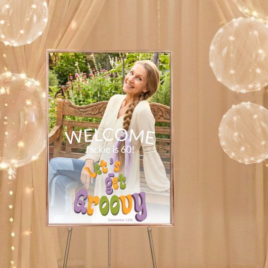 Retro Groovy Photo 60th Birthday Party ポスター