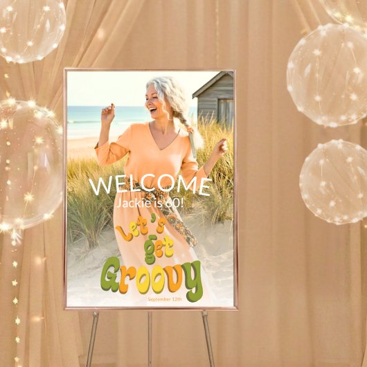 Retro Groovy Photo 60th Birthday Party ポスター