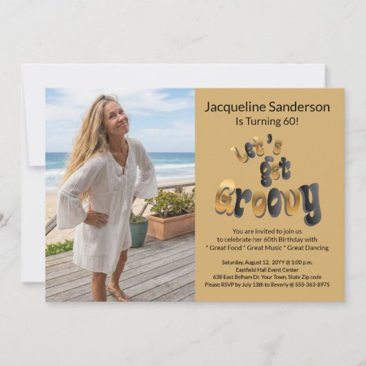 Retro Groovy Photo 60th Birthday Party  招待状 (正面)