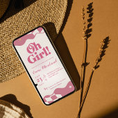 Retro Groovy Pink Checkered Oh Girl Baby Shower 招待状