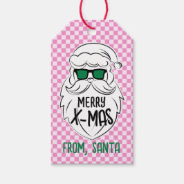 Retro Groovy Pink Checkered Santa Claus Christmas  ギフトタグ