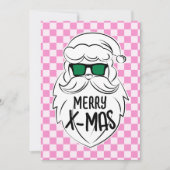 Retro Groovy Pink Checkered Santa Claus Christmas  シーズンカード (正面)