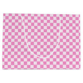 Retro Groovy Pink Checkered Santa Claus Christmas ラージペーパーバッグ (裏面)