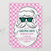 Retro Groovy Pink Checkered Santa Claus Christmas  招待状 (正面/裏面)